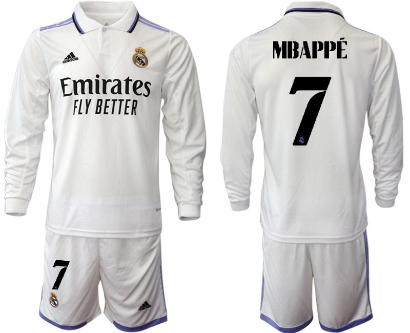 Men 2022-2023 Club Real Madrid home long sleeve white #7 Soccer Jersey1